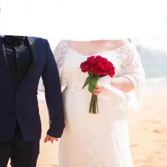 Torrid Women’s Plus Size Ivory Lace Capelet Wedding Dress Size 16 - Picture 9 of 12